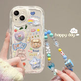 3D Bear Chain Lanyard Clear Case For iPhone  Korean Soft Transparent Cute